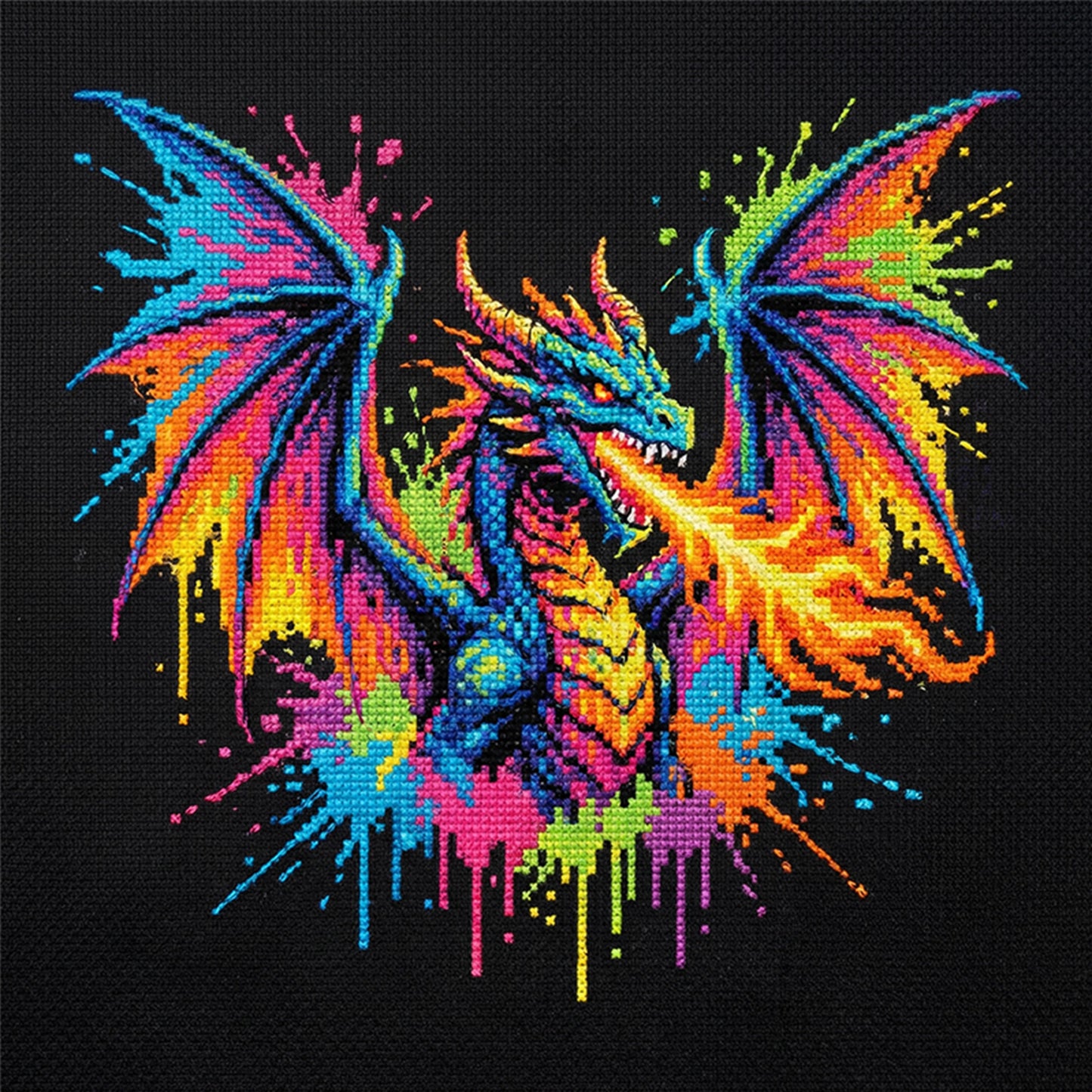 Colorful Splash Dragon - Full 14CT Counted Cross Stitch 30x30CM - Yishu