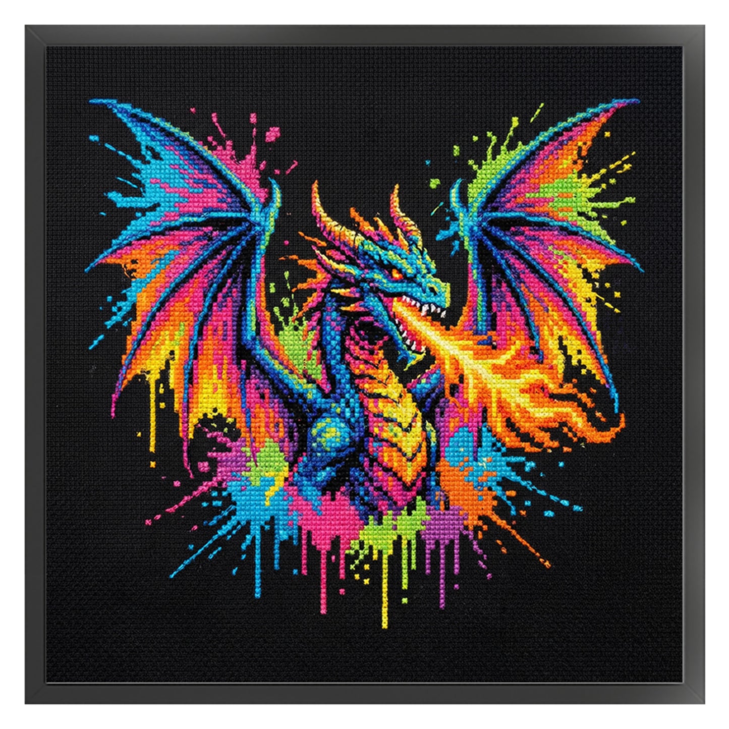 Colorful Splash Dragon - Full 14CT Counted Cross Stitch 30x30CM - Yishu