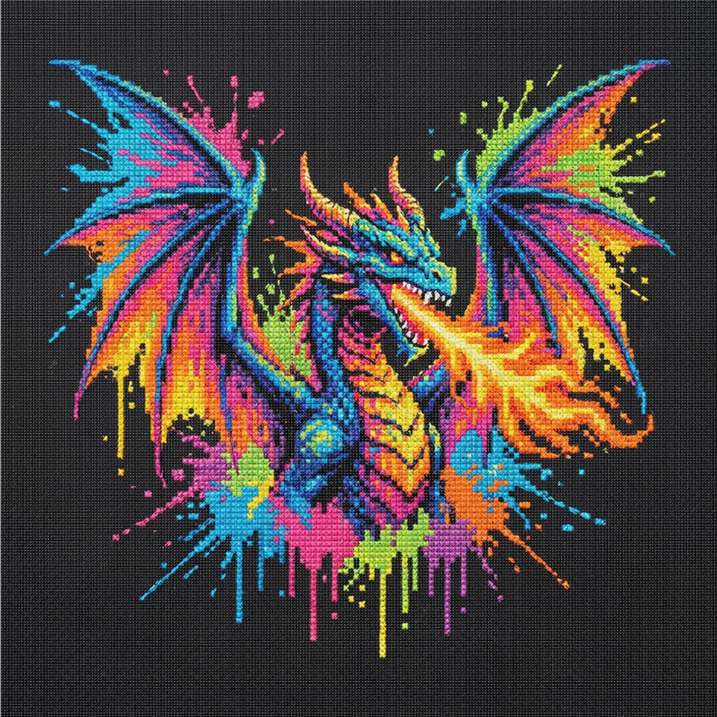 Colorful Splash Dragon - Full 14CT Counted Cross Stitch 30x30CM - Yishu