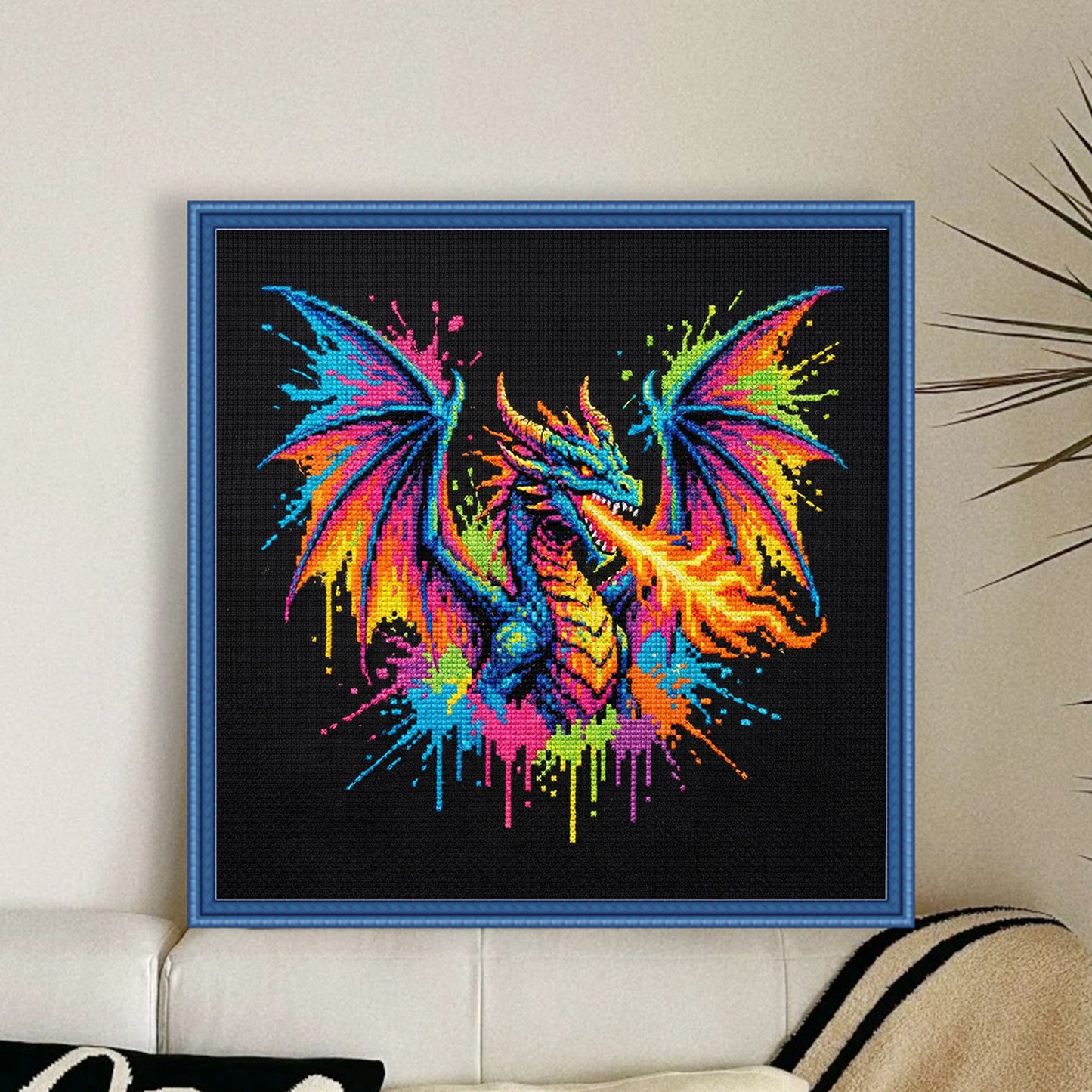 Colorful Splash Dragon - Full 14CT Counted Cross Stitch 30x30CM - Yishu