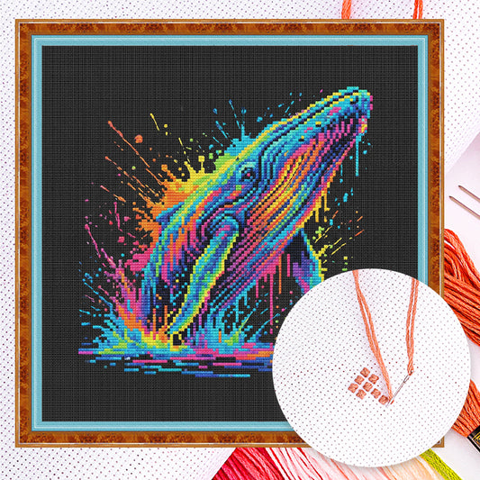 Colorful Splash Whale - Full 14CT Counted Cross Stitch 30x30CM - Yishu
