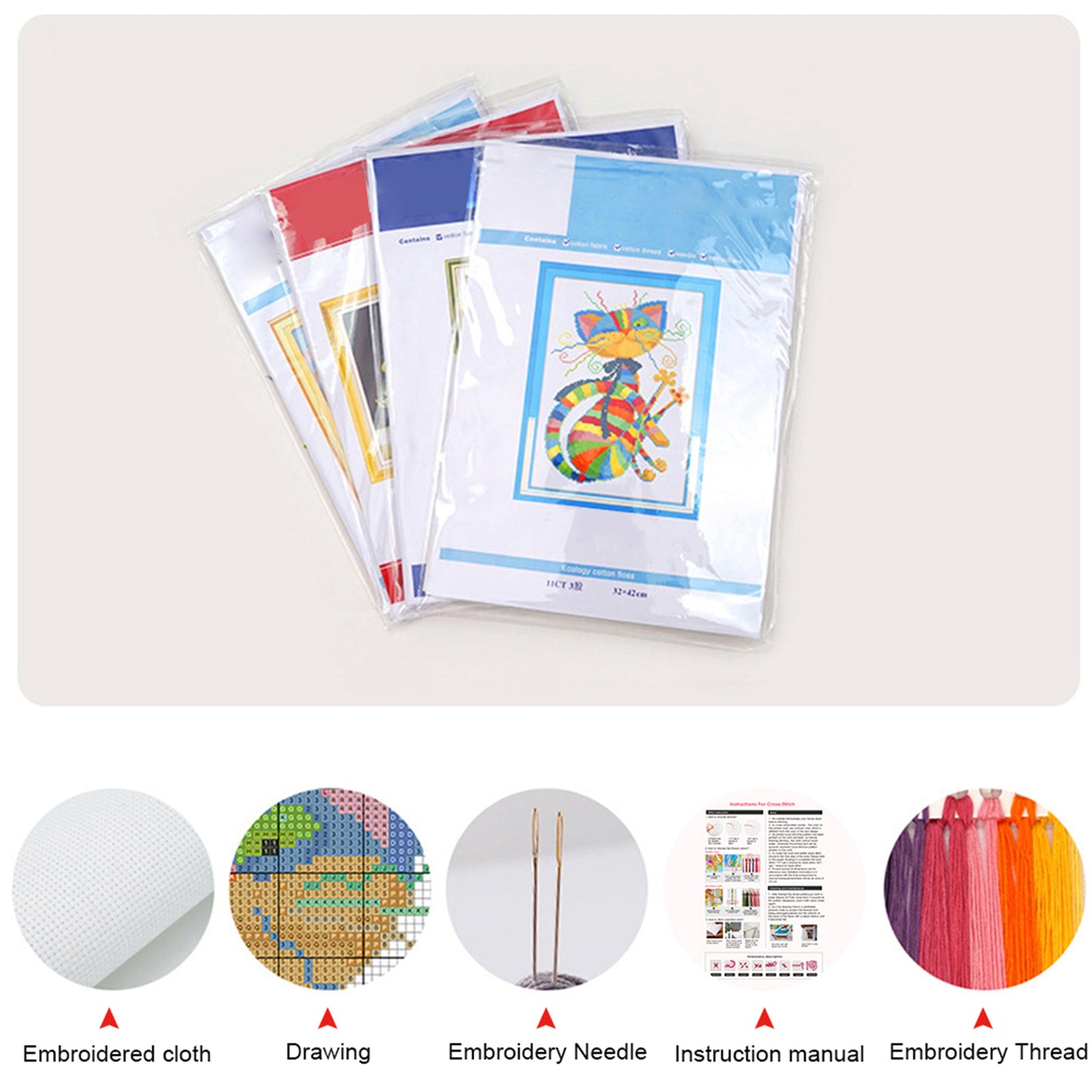 Colorful Splash Cat - Full 14CT Counted Cross Stitch 30x30CM - Yishu