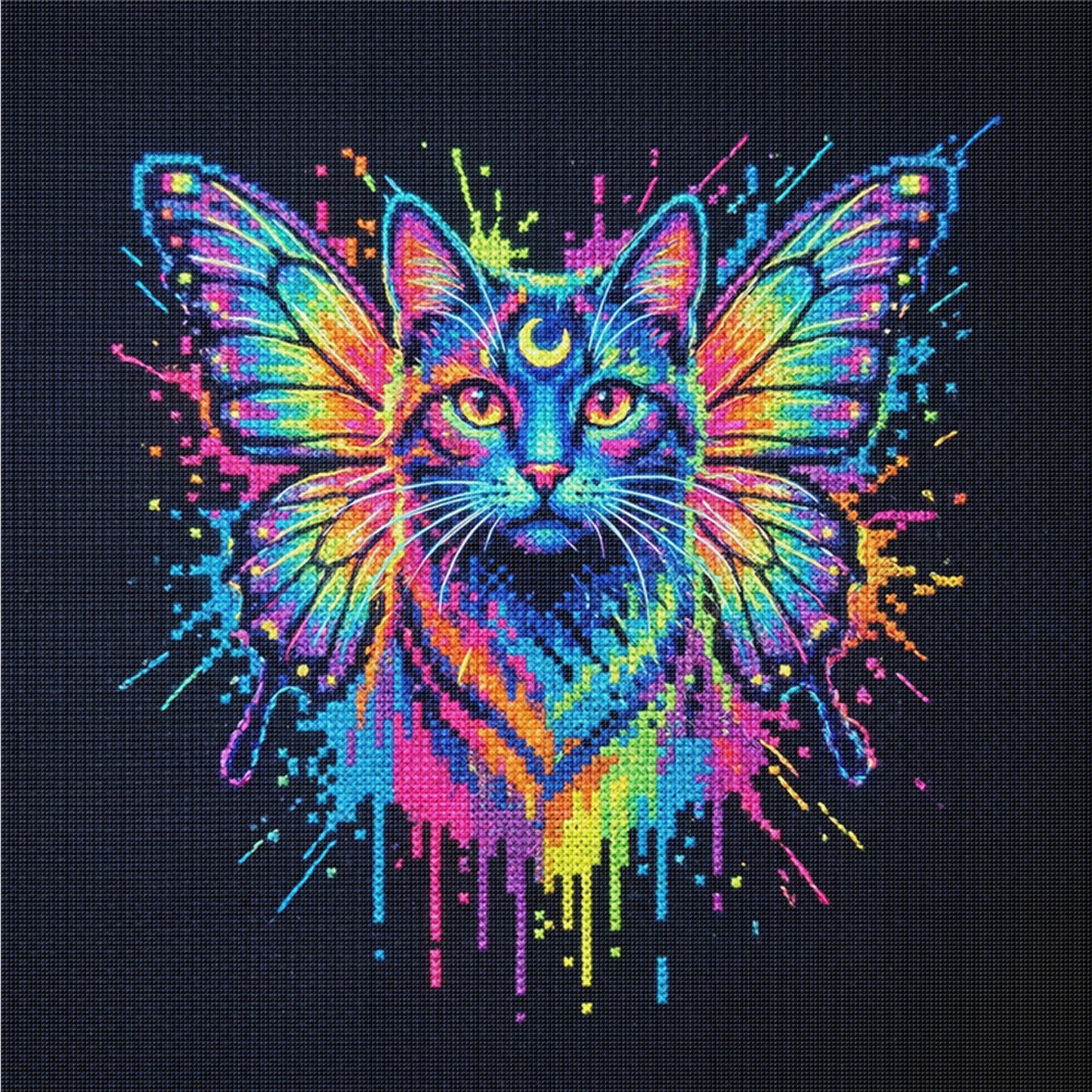 Colorful Splash Cat - Full 14CT Counted Cross Stitch 30x30CM - Yishu