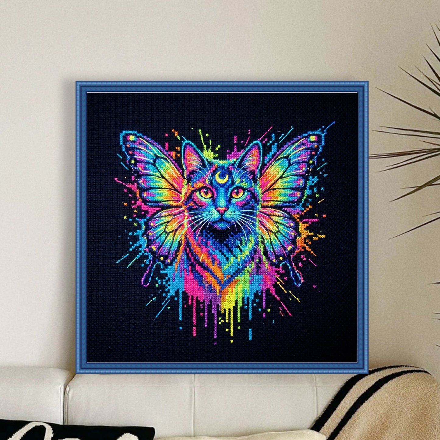 Colorful Splash Cat - Full 14CT Counted Cross Stitch 30x30CM - Yishu