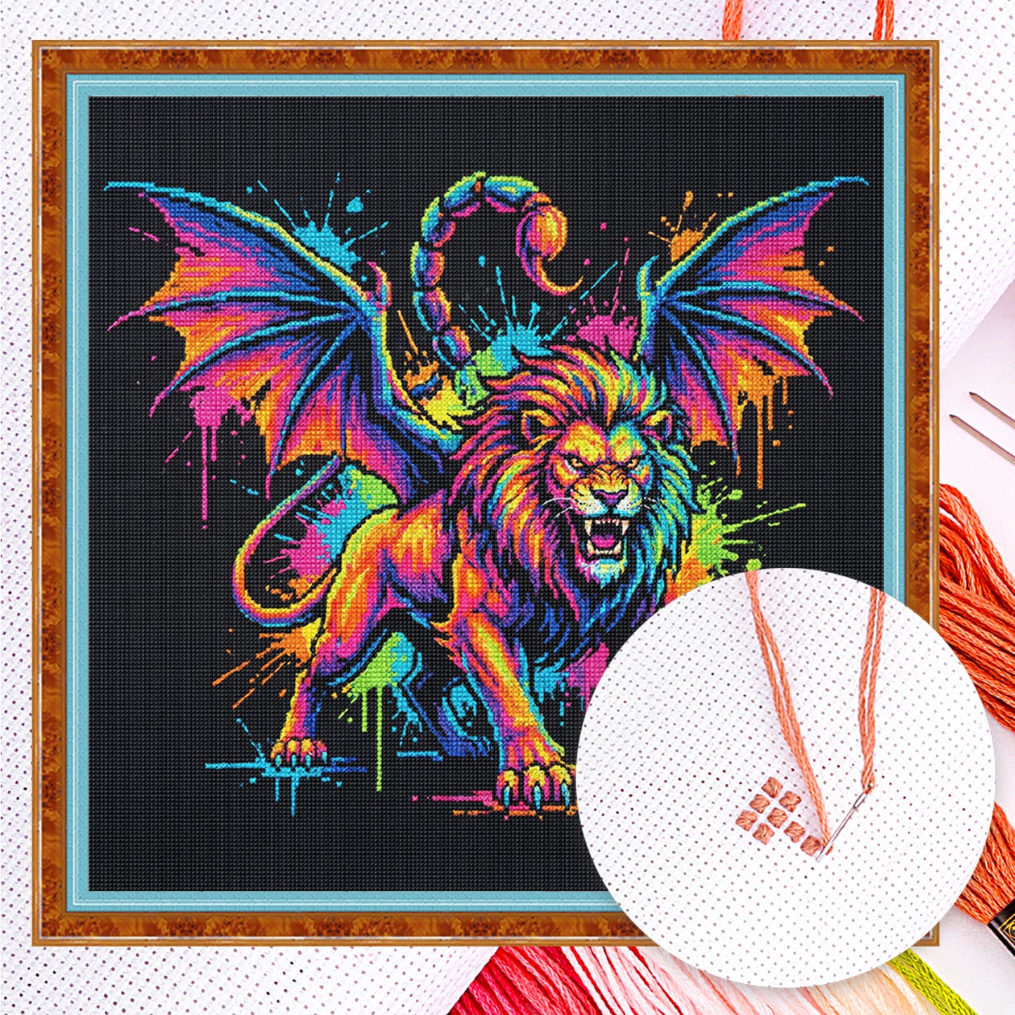 Colorful Splash Manticore - Full 14CT Counted Cross Stitch 30x30CM - Yishu