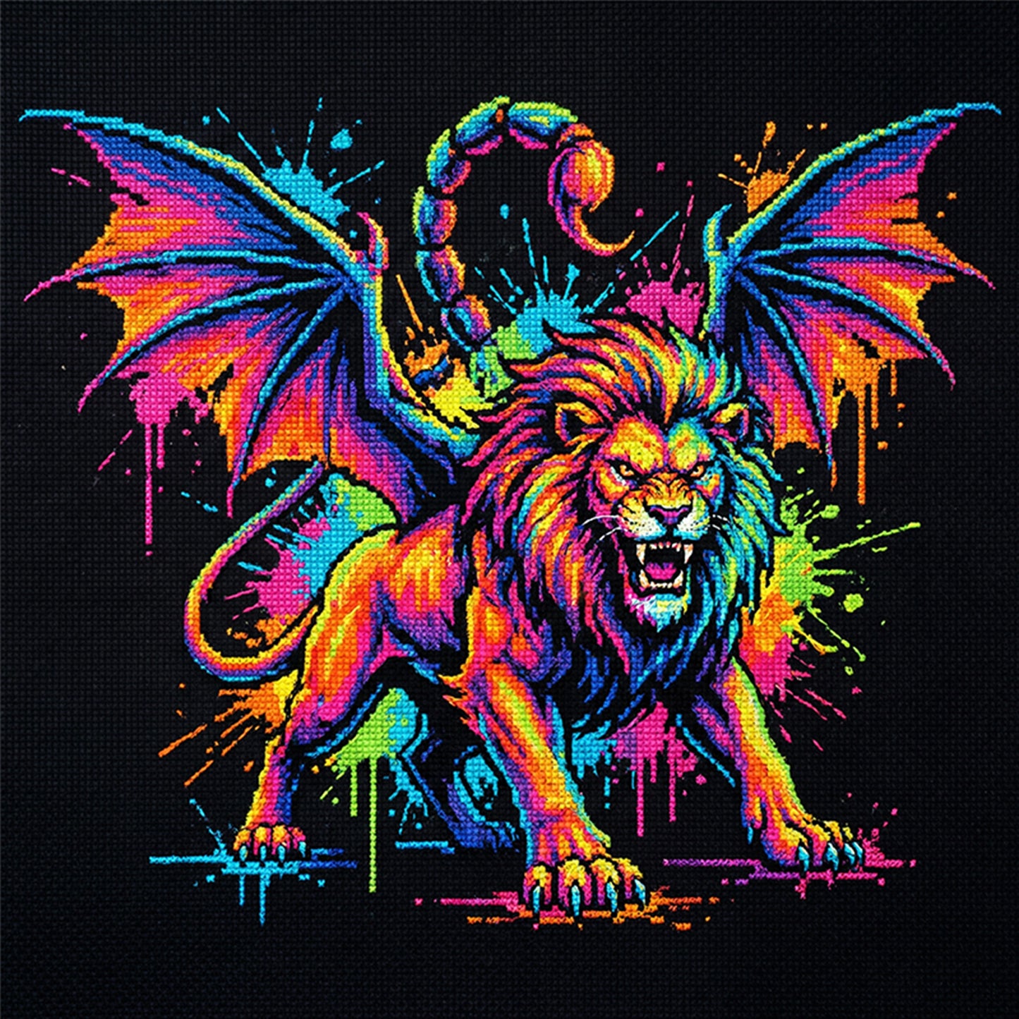Colorful Splash Manticore - Full 14CT Counted Cross Stitch 30x30CM - Yishu