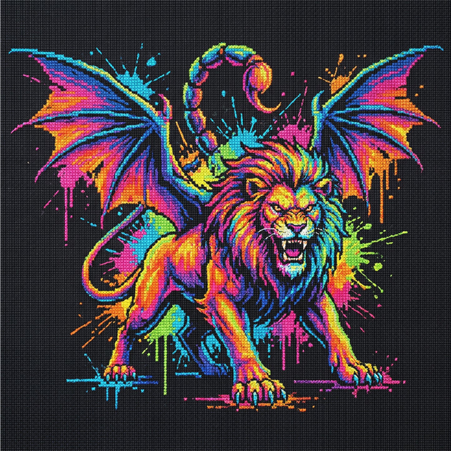 Colorful Splash Manticore - Full 14CT Counted Cross Stitch 30x30CM - Yishu