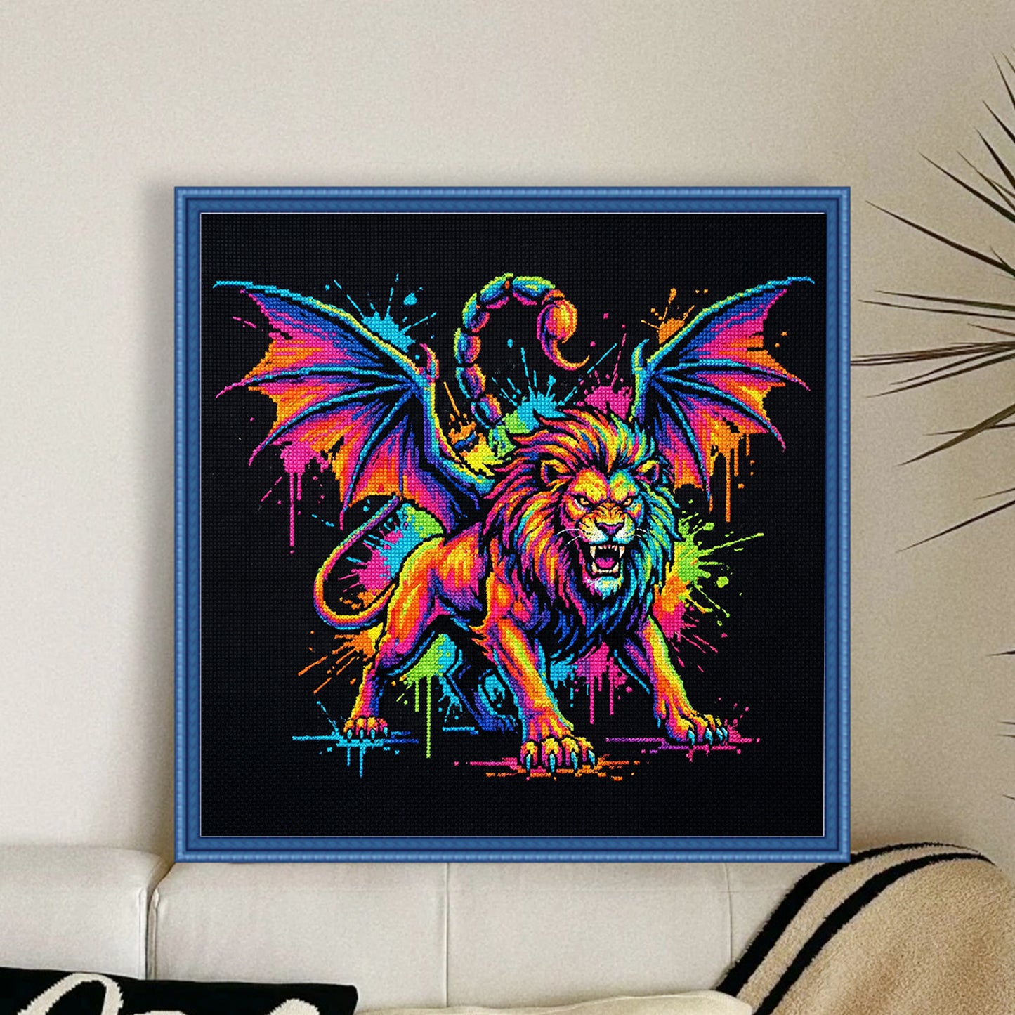 Colorful Splash Manticore - Full 14CT Counted Cross Stitch 30x30CM - Yishu