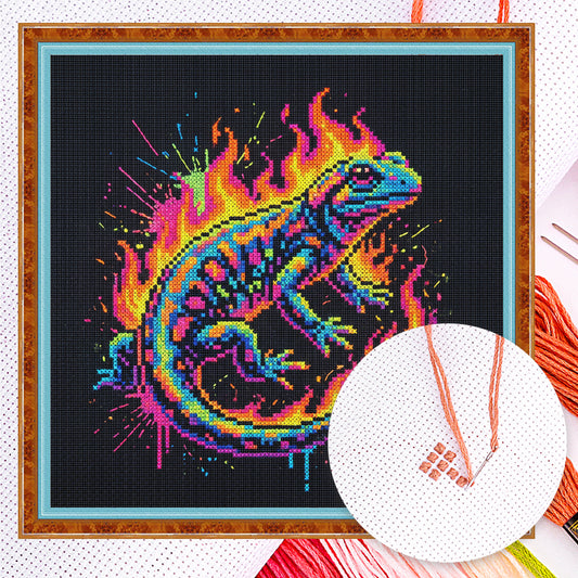 Colorful Splash Lizard - Full 14CT Counted Cross Stitch 30x30CM - Yishu