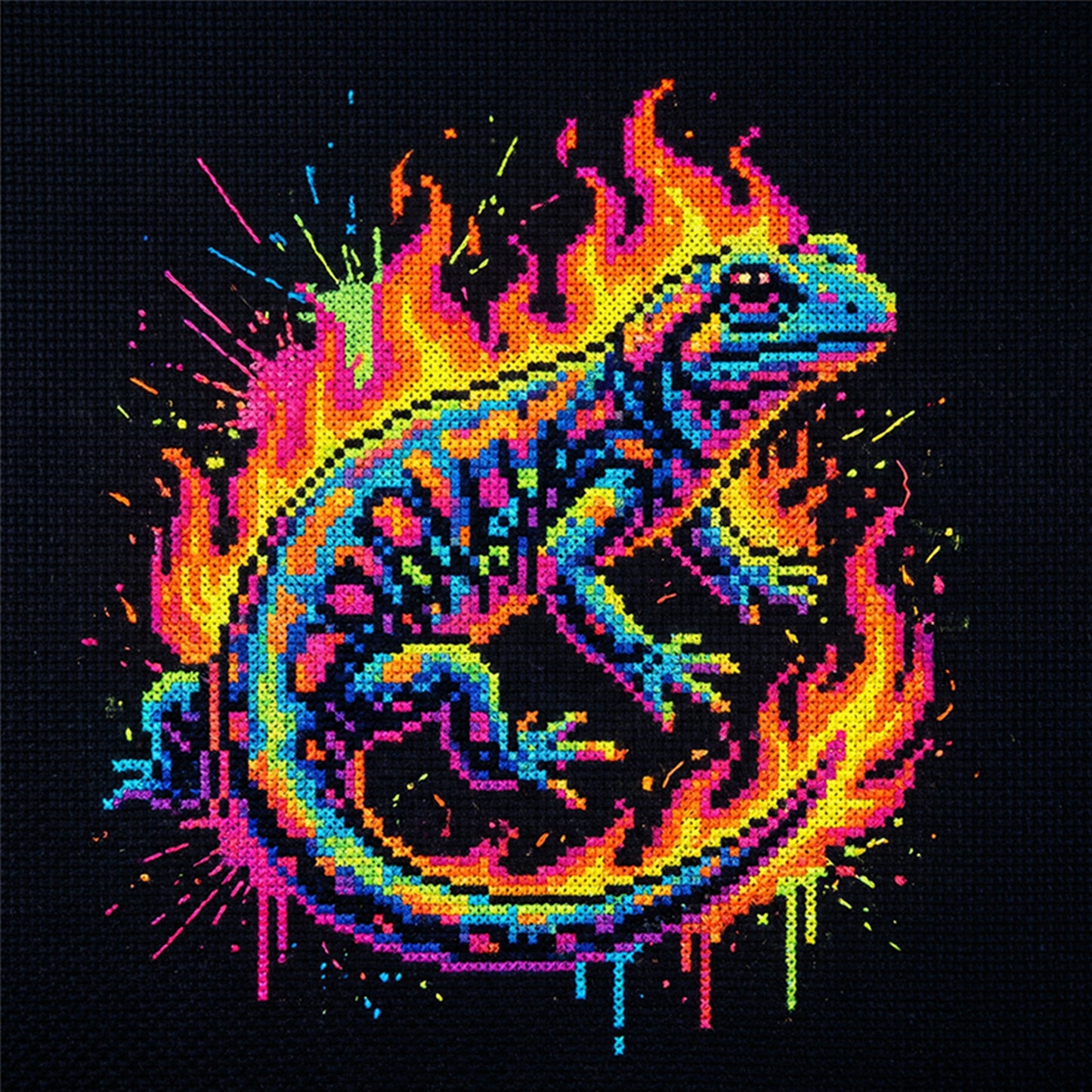 Colorful Splash Lizard - Full 14CT Counted Cross Stitch 30x30CM - Yishu