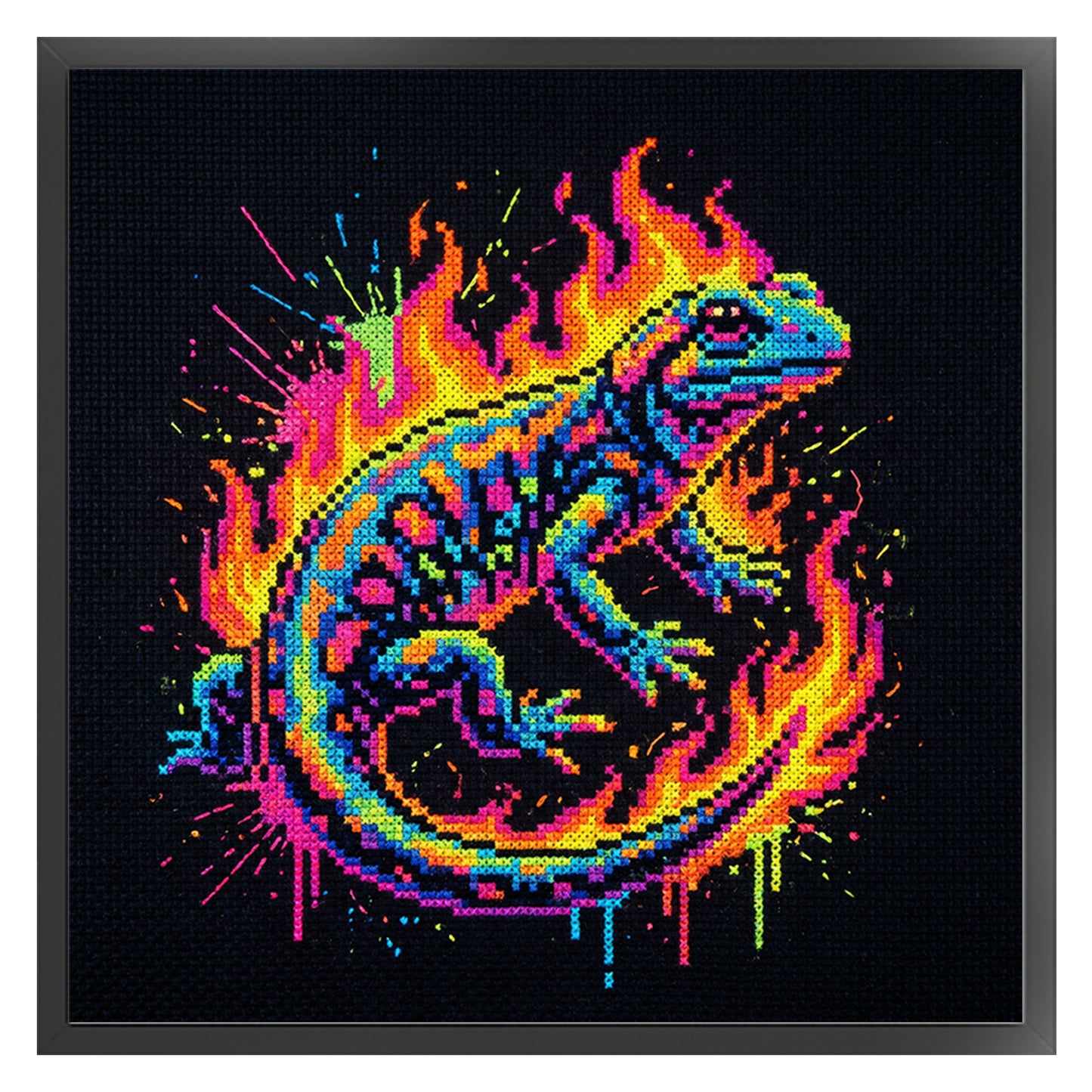 Colorful Splash Lizard - Full 14CT Counted Cross Stitch 30x30CM - Yishu