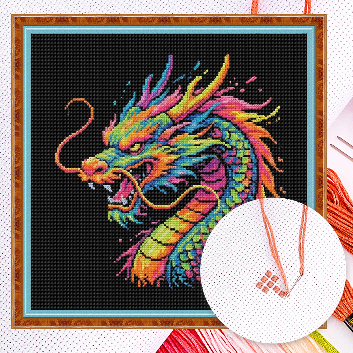 Colorful Splash Dragon-B - Full 14CT Counted Cross Stitch 30x30CM - Yishu