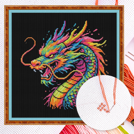 Colorful Splash Dragon-B - Full 14CT Counted Cross Stitch 30x30CM - Yishu