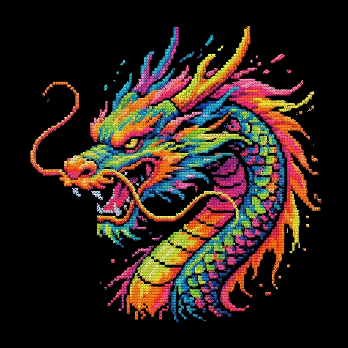 Colorful Splash Dragon-B - Full 14CT Counted Cross Stitch 30x30CM - Yishu