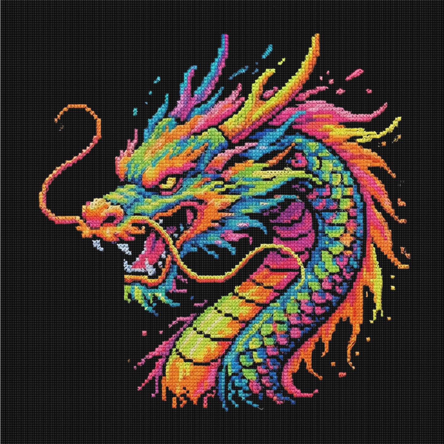 Colorful Splash Dragon-B - Full 14CT Counted Cross Stitch 30x30CM - Yishu