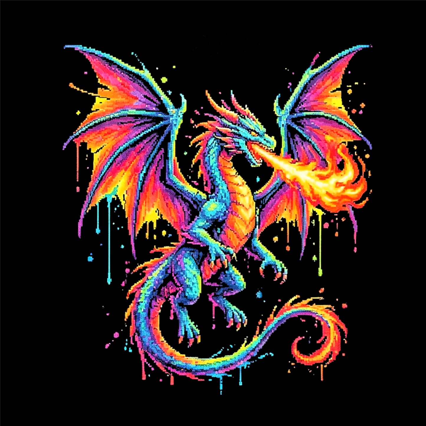 Colorful Splash Dragon-C - Full 14CT Counted Cross Stitch 30x30CM - Yishu