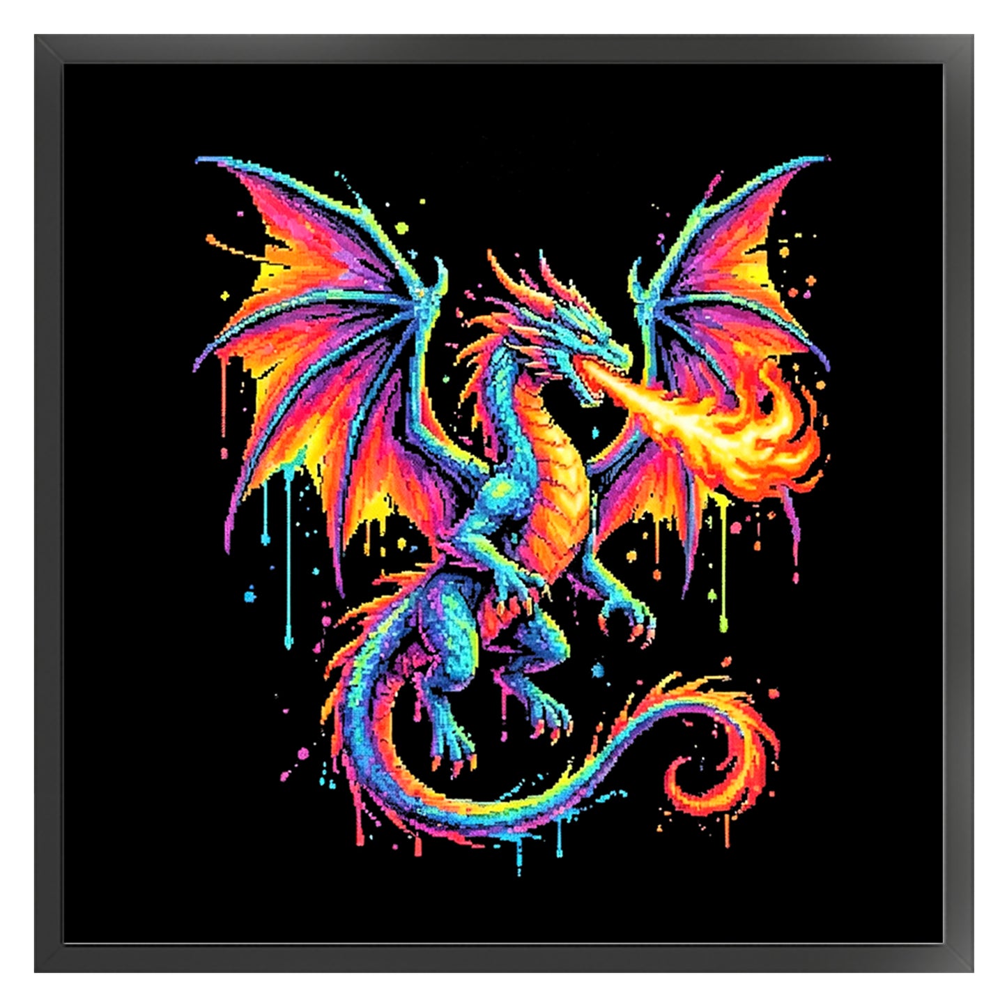 Colorful Splash Dragon-C - Full 14CT Counted Cross Stitch 30x30CM - Yishu