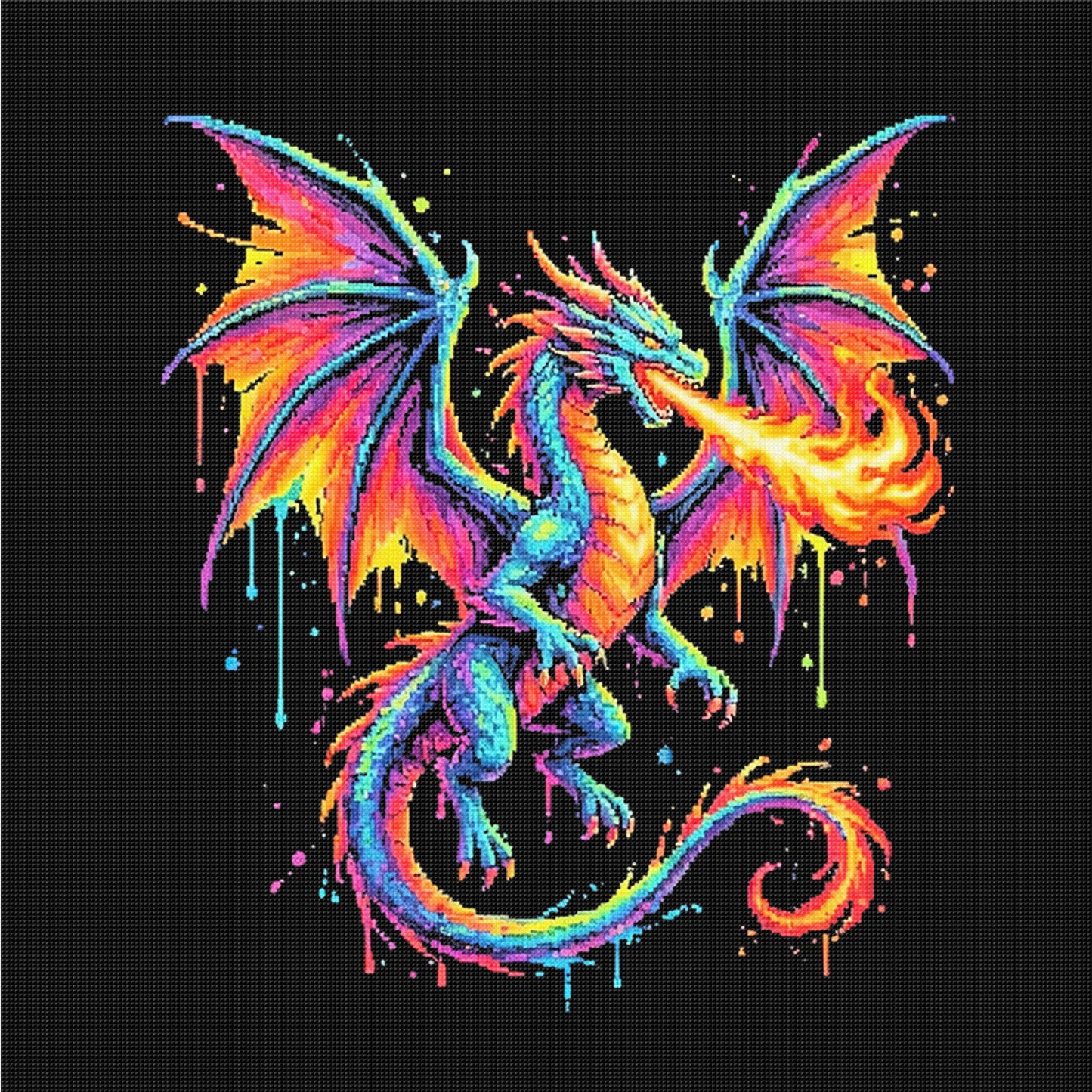 Colorful Splash Dragon-C - Full 14CT Counted Cross Stitch 30x30CM - Yishu