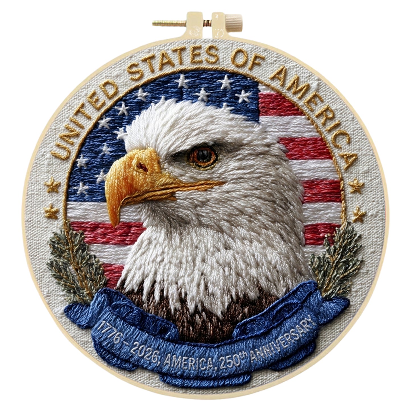 Independence Day - DIY Embroidery Cross Stitch Kit with Pattern Cotton Threads Needles Hoop 30x30CM/11.81x11.81in