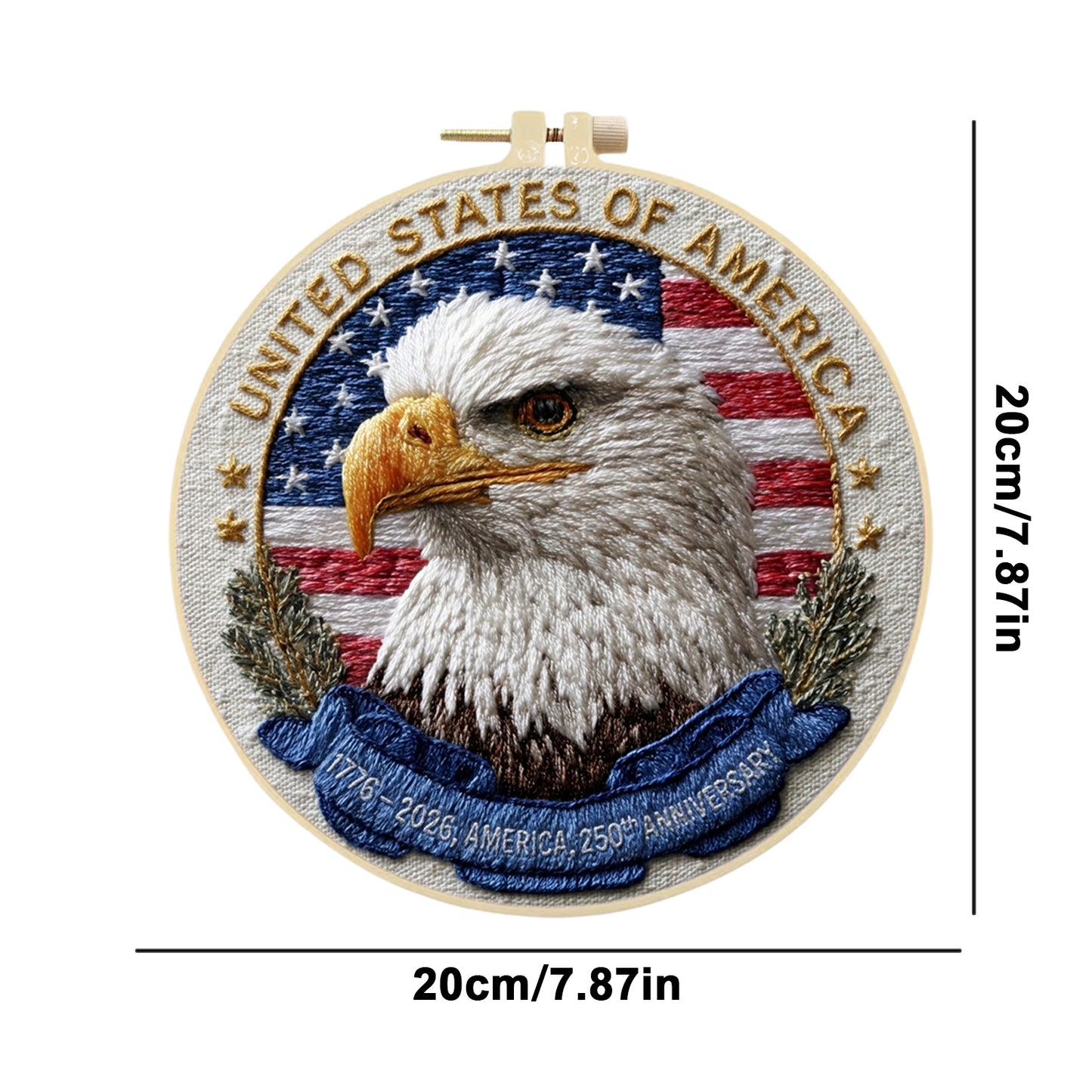 Independence Day - DIY Embroidery Cross Stitch Kit with Pattern Cotton Threads Needles Hoop 30x30CM/11.81x11.81in
