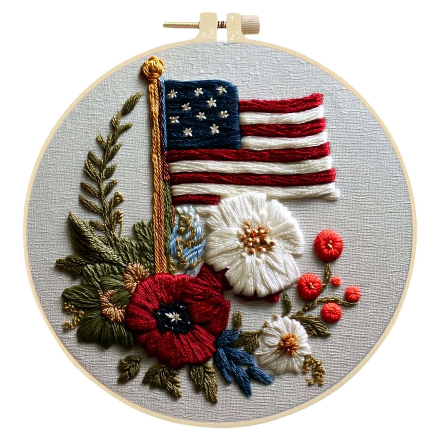 Independence Day - DIY Embroidery Cross Stitch Kit with Pattern Cotton Threads Needles Hoop 30x30CM/11.81x11.81in