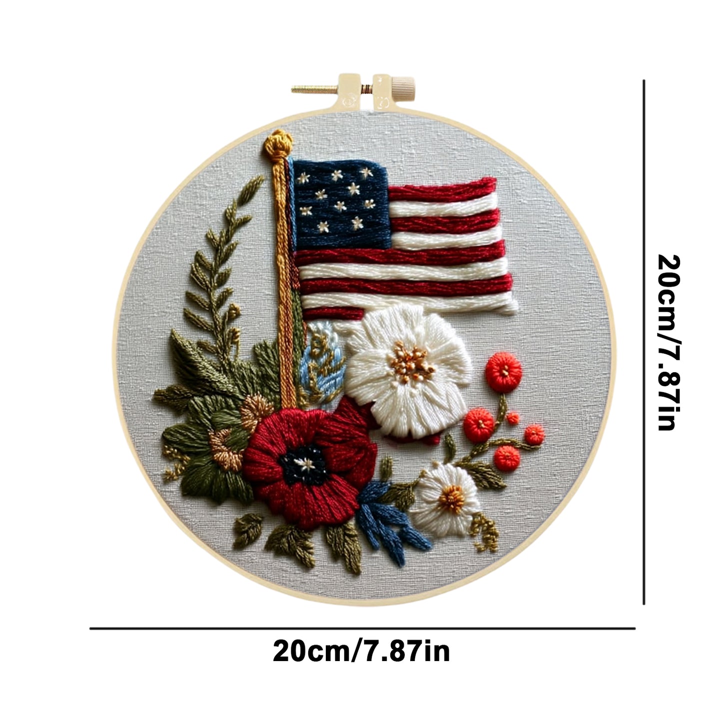 Independence Day - DIY Embroidery Cross Stitch Kit with Pattern Cotton Threads Needles Hoop 30x30CM/11.81x11.81in
