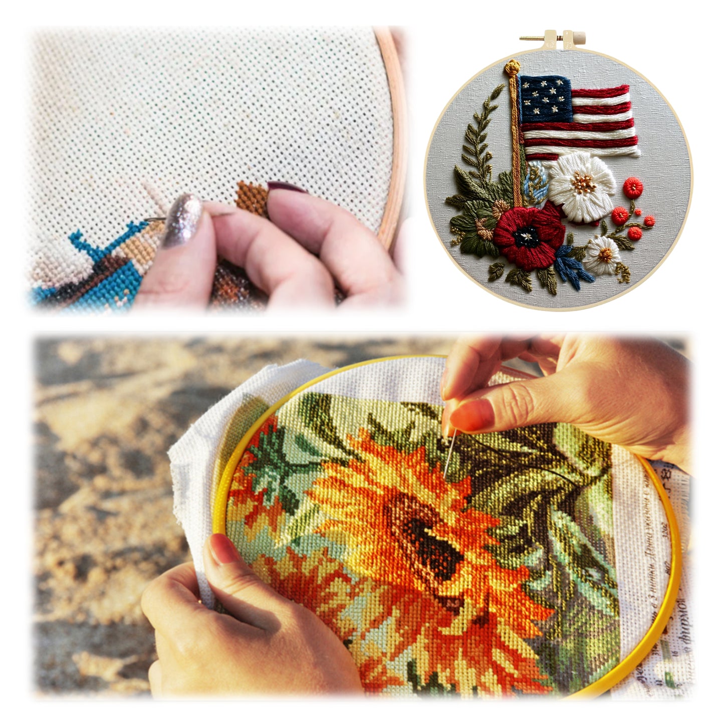 Independence Day - DIY Embroidery Cross Stitch Kit with Pattern Cotton Threads Needles Hoop 30x30CM/11.81x11.81in