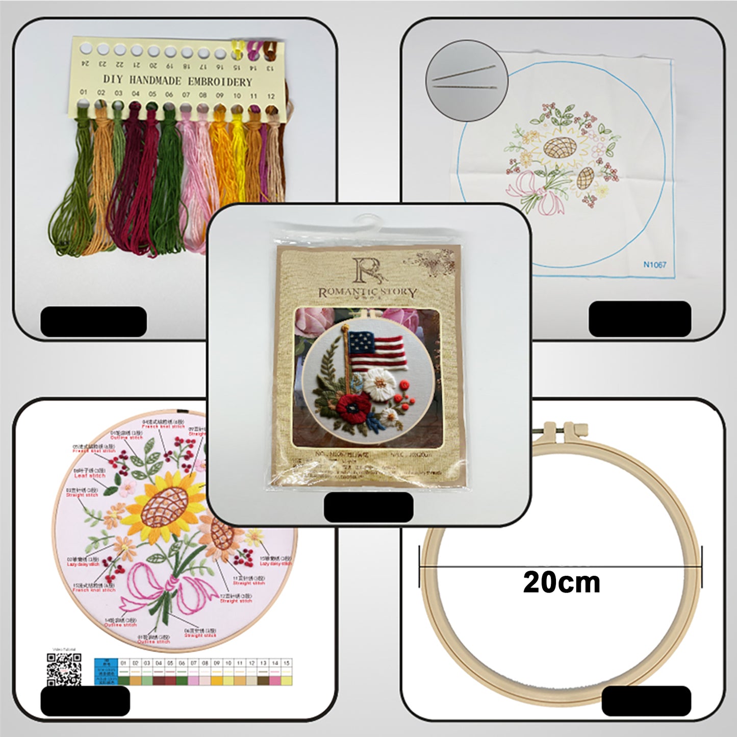 Independence Day - DIY Embroidery Cross Stitch Kit with Pattern Cotton Threads Needles Hoop 30x30CM/11.81x11.81in