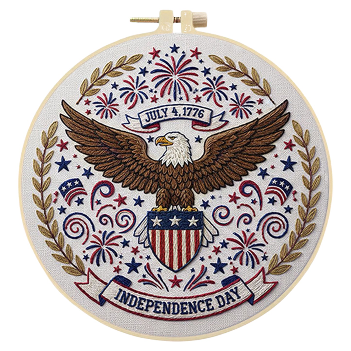 Independence Day - DIY Embroidery Cross Stitch Kit with Pattern Cotton Threads Needles Hoop 29x29CM/11.42x11.42in