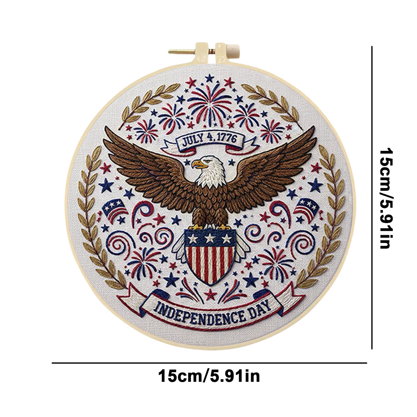 Independence Day - DIY Embroidery Cross Stitch Kit with Pattern Cotton Threads Needles Hoop 29x29CM/11.42x11.42in