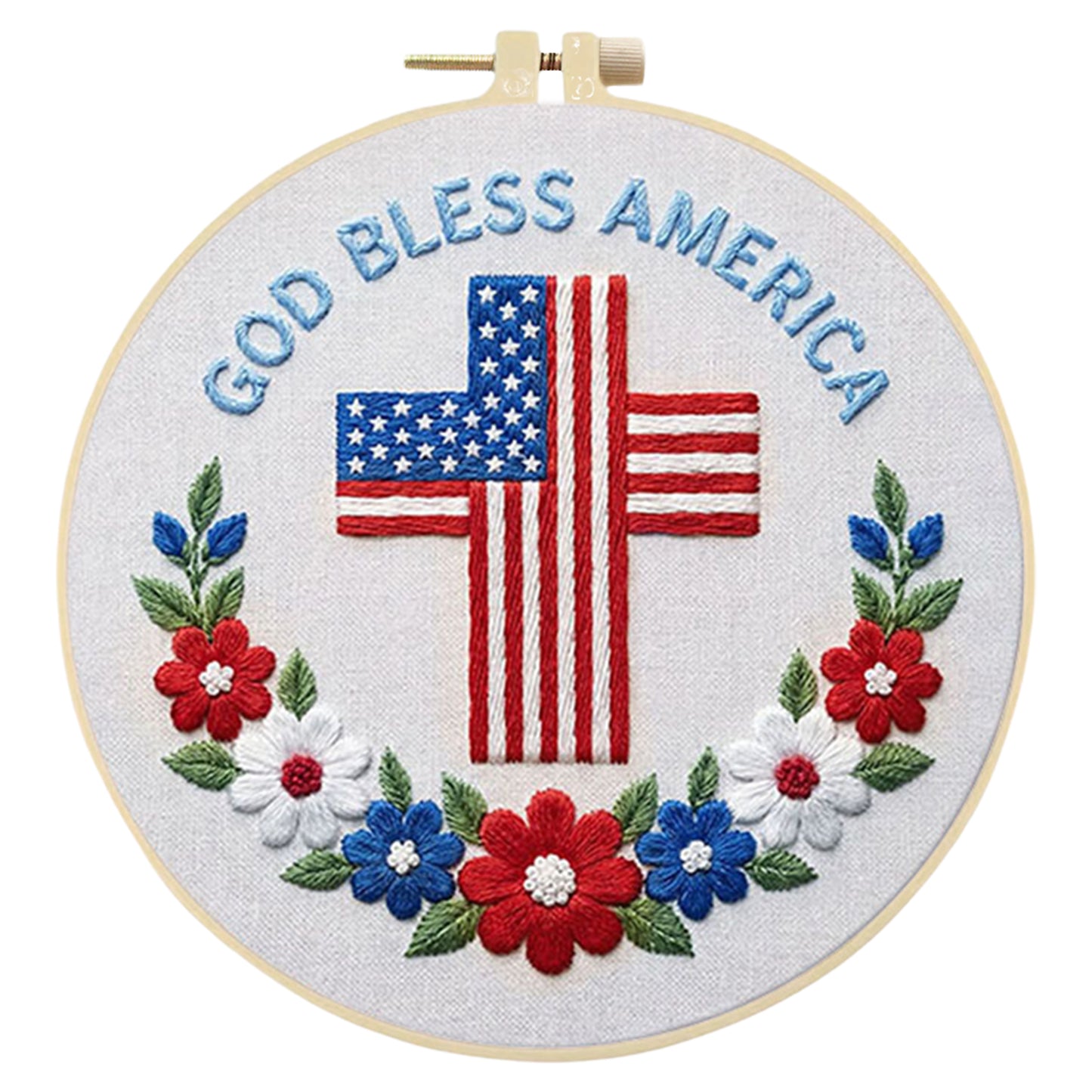 Independence Day - DIY Embroidery Cross Stitch Kit with Pattern Cotton Threads Needles Hoop 29x29CM/11.42x11.42in