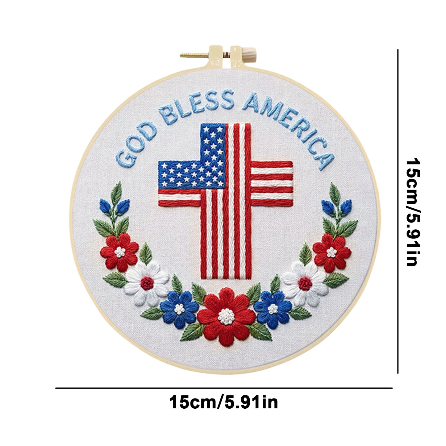 Independence Day - DIY Embroidery Cross Stitch Kit with Pattern Cotton Threads Needles Hoop 29x29CM/11.42x11.42in