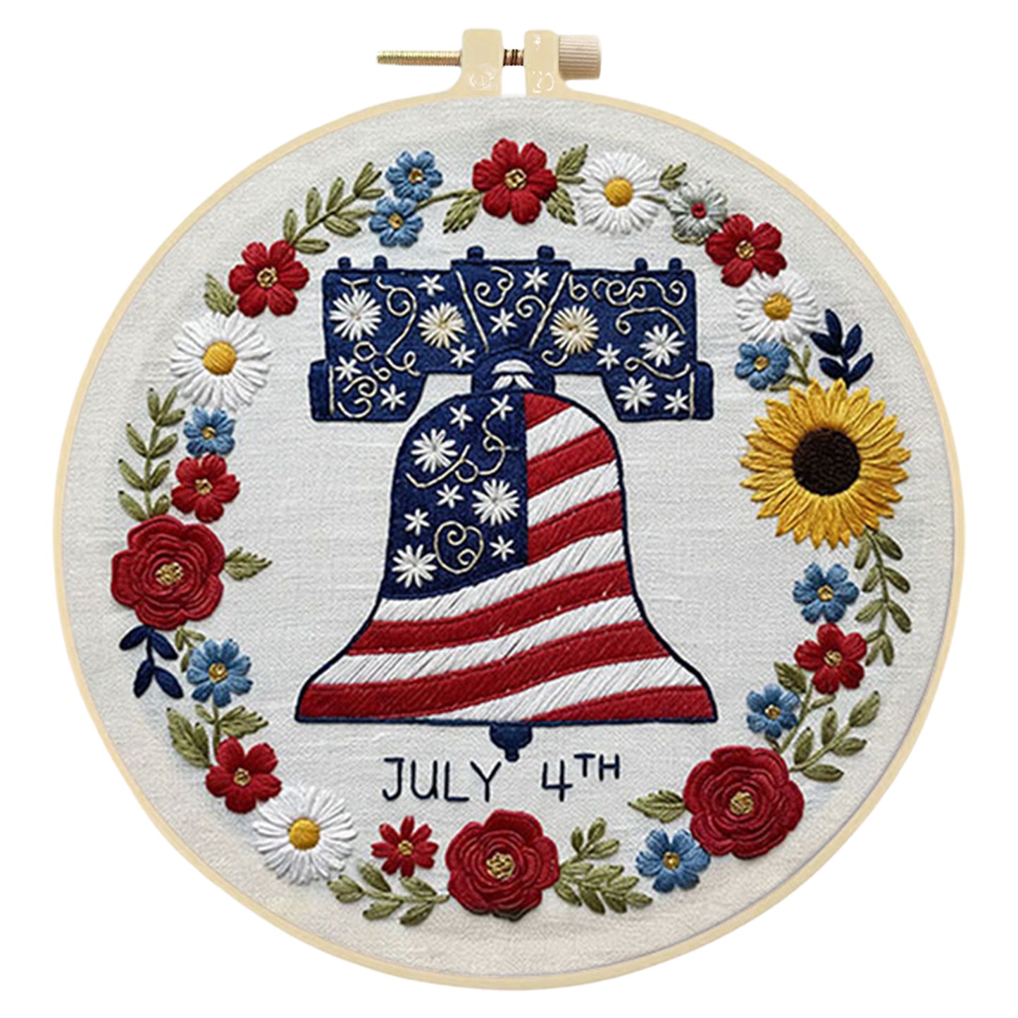 Independence Day - DIY Embroidery Cross Stitch Kit with Pattern Cotton Threads Needles Hoop 29x29CM/11.42x11.42in