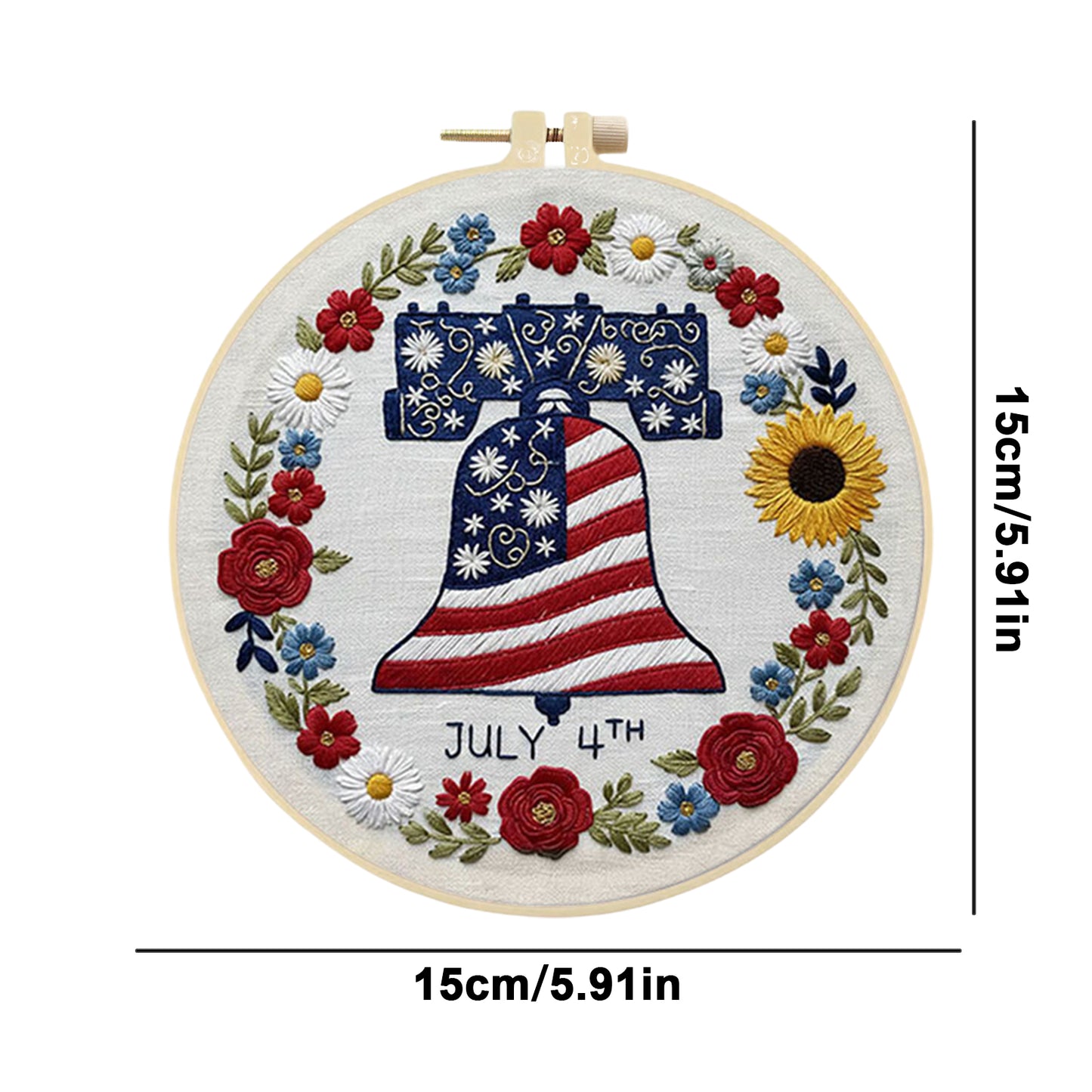 Independence Day - DIY Embroidery Cross Stitch Kit with Pattern Cotton Threads Needles Hoop 29x29CM/11.42x11.42in