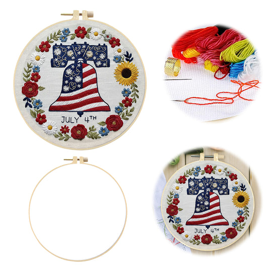 Independence Day - DIY Embroidery Cross Stitch Kit with Pattern Cotton Threads Needles Hoop 29x29CM/11.42x11.42in