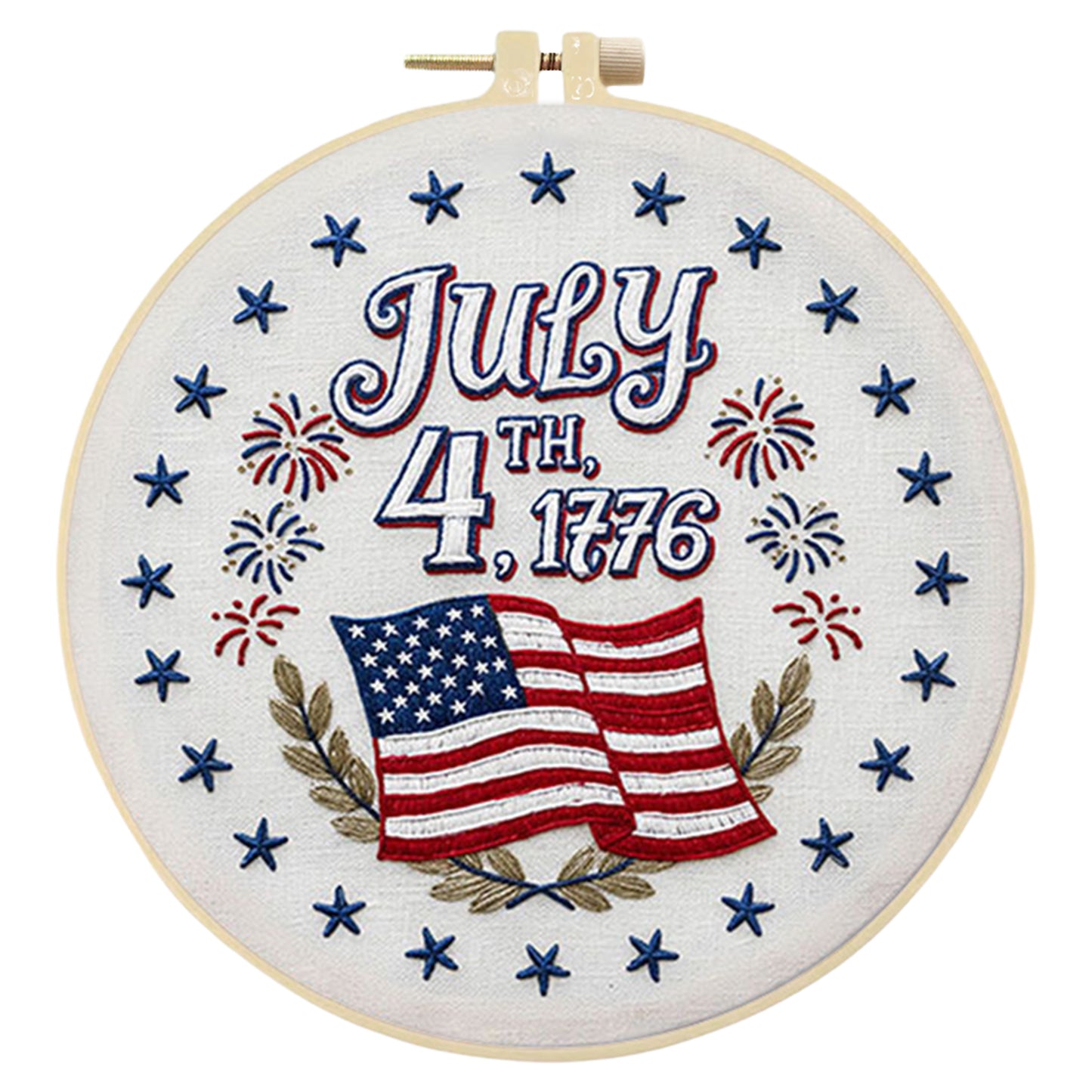 Independence Day - DIY Embroidery Cross Stitch Kit with Pattern Cotton Threads Needles Hoop 29x29CM/11.42x11.42in