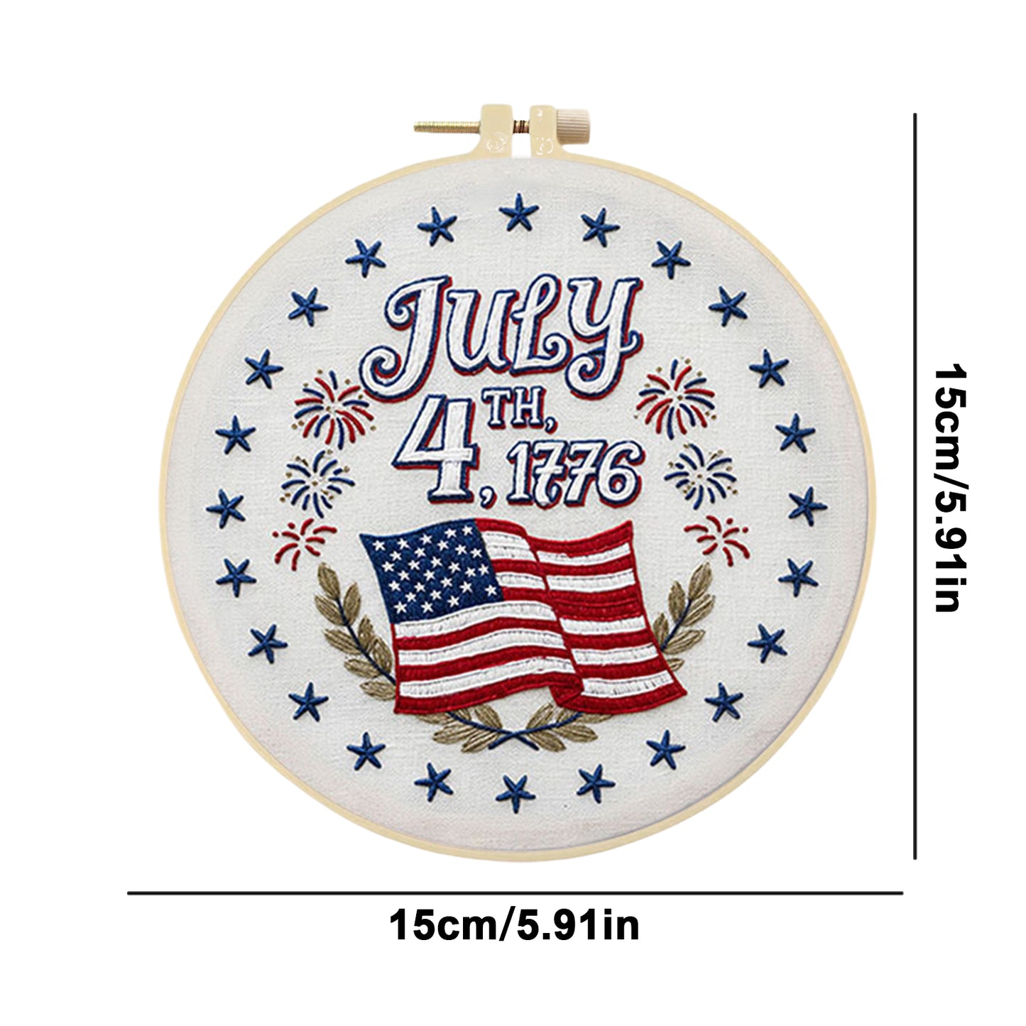 Independence Day - DIY Embroidery Cross Stitch Kit with Pattern Cotton Threads Needles Hoop 29x29CM/11.42x11.42in