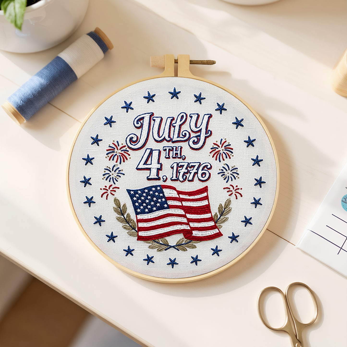 Independence Day - DIY Embroidery Cross Stitch Kit with Pattern Cotton Threads Needles Hoop 29x29CM/11.42x11.42in