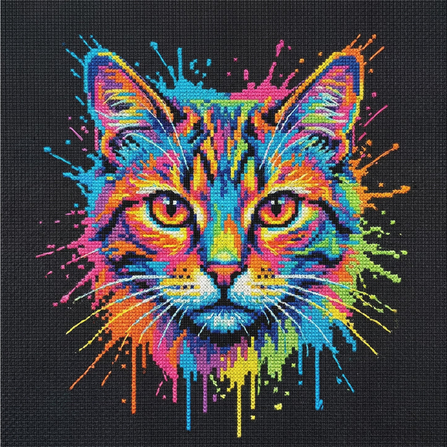 Colorful Splash Cat - Full 14CT Counted Cross Stitch 30x30CM - Yishu