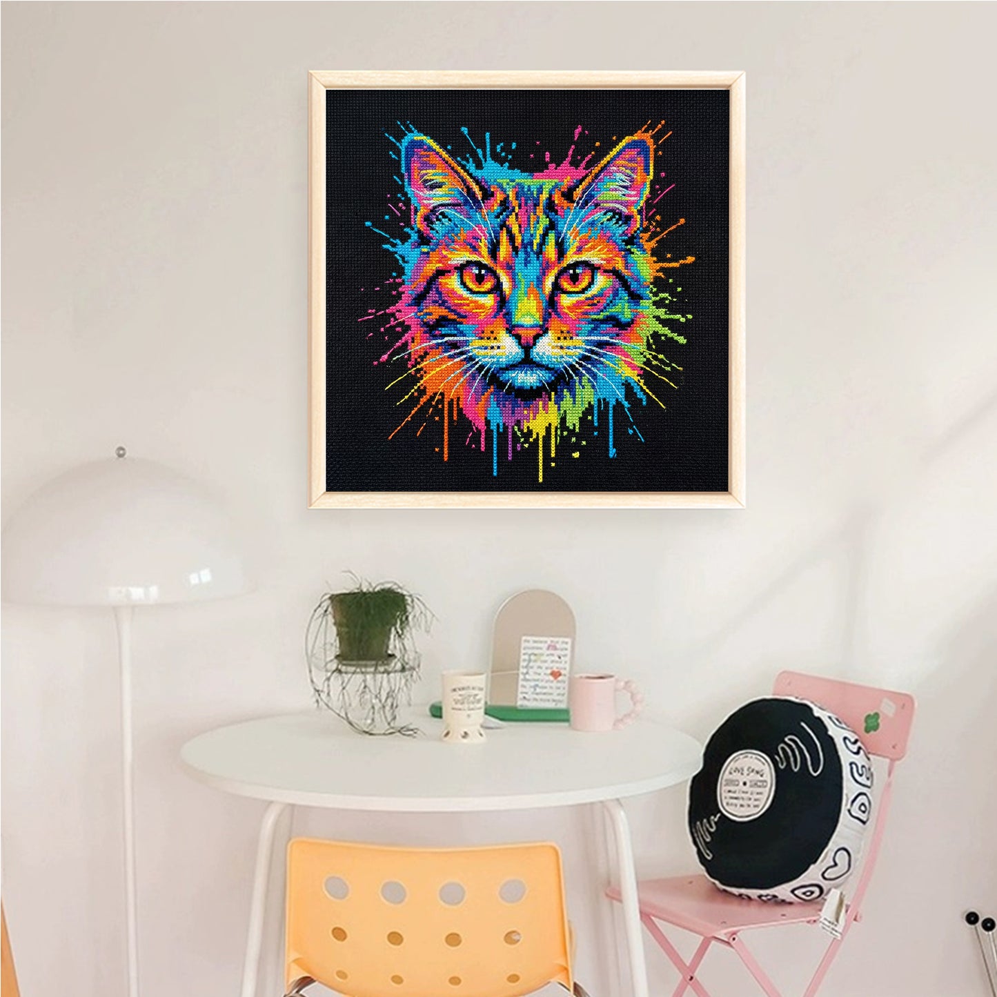 Colorful Splash Cat - Full 14CT Counted Cross Stitch 30x30CM - Yishu