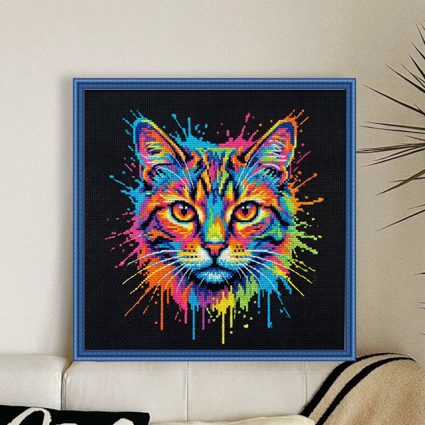 Colorful Splash Cat - Full 14CT Counted Cross Stitch 30x30CM - Yishu