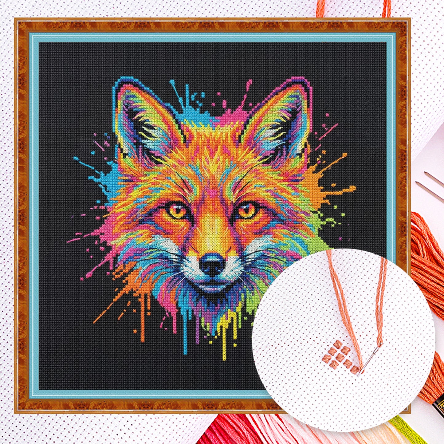 Colorful Splash Vulpine - Full 14CT Counted Cross Stitch 30x30CM - Yishu