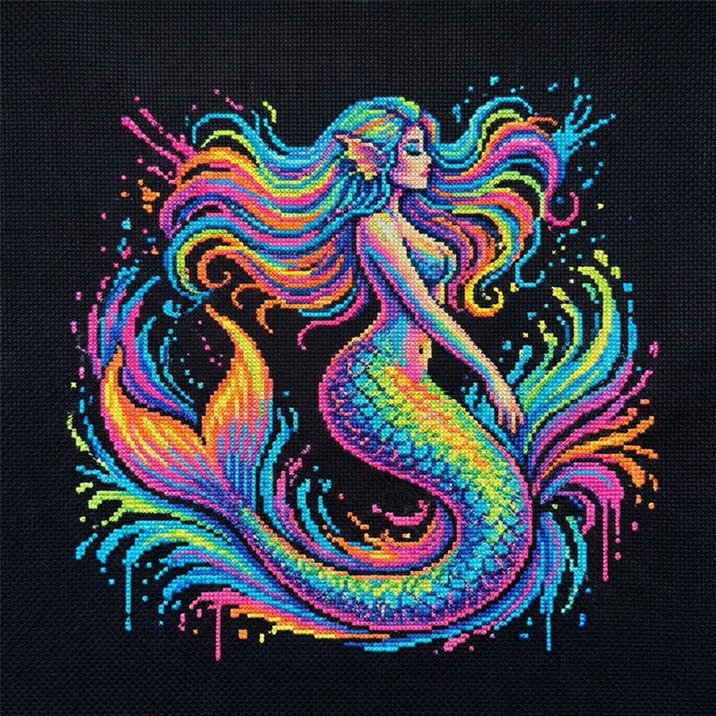 Colorful Splash Mermaid - Full 14CT Counted Cross Stitch 30x30CM - Yishu