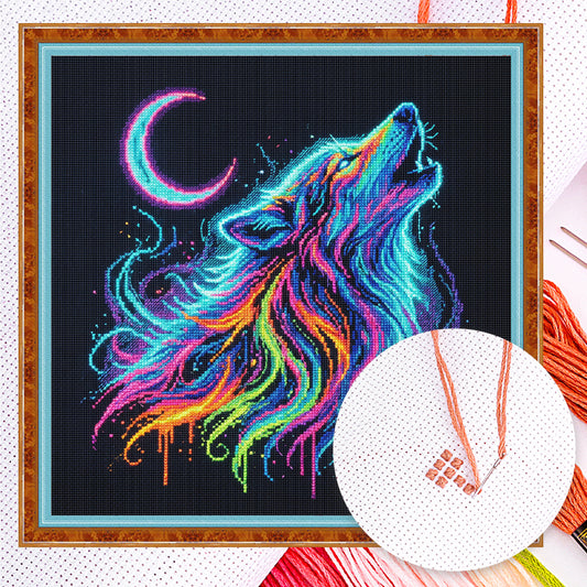 Colorful Splash Wolf - Full 14CT Counted Cross Stitch 30x30CM - Yishu