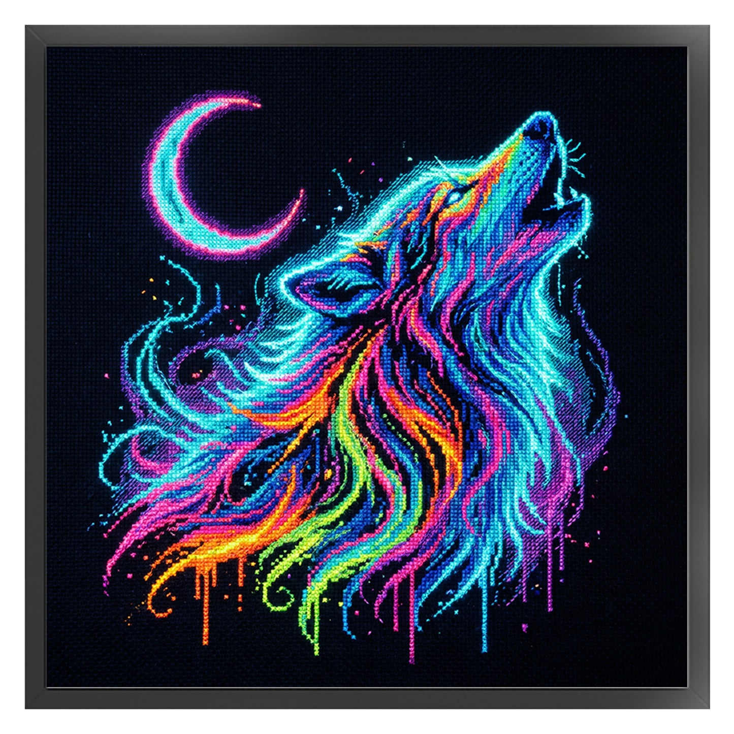 Colorful Splash Wolf - Full 14CT Counted Cross Stitch 30x30CM - Yishu