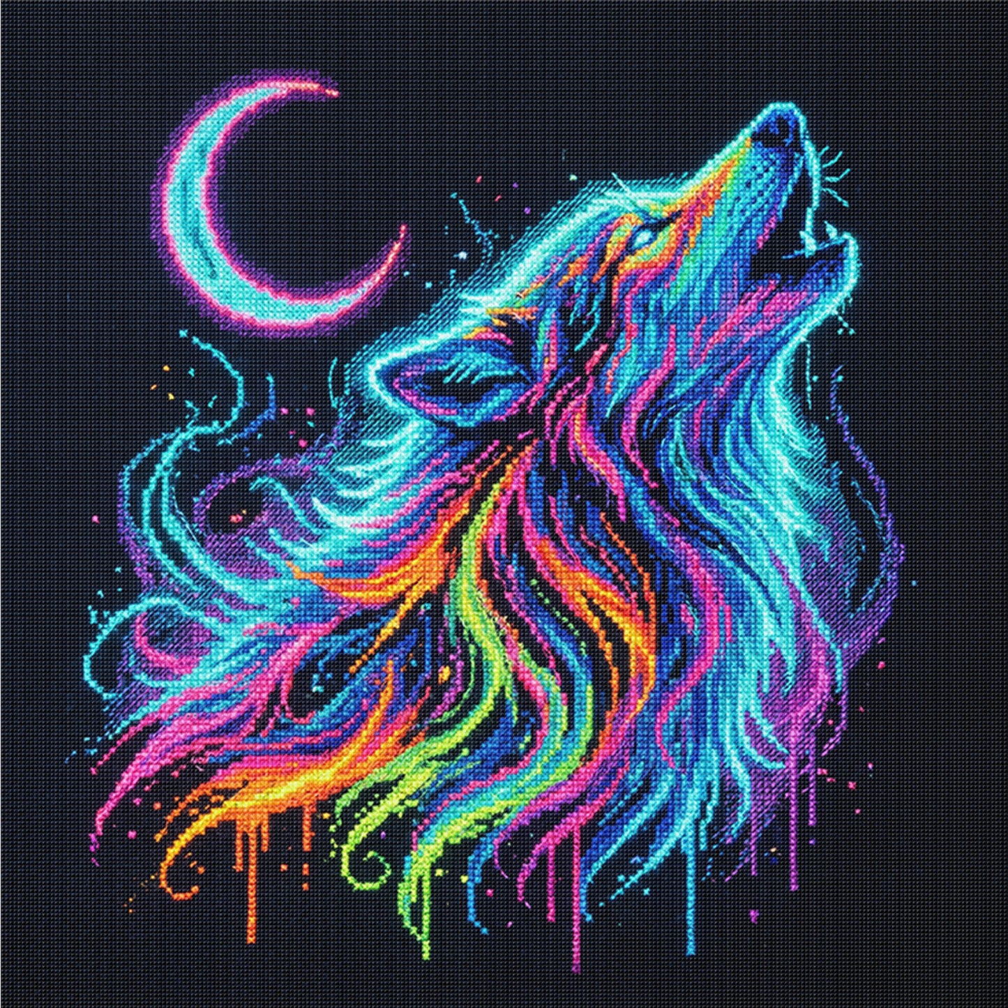 Colorful Splash Wolf - Full 14CT Counted Cross Stitch 30x30CM - Yishu