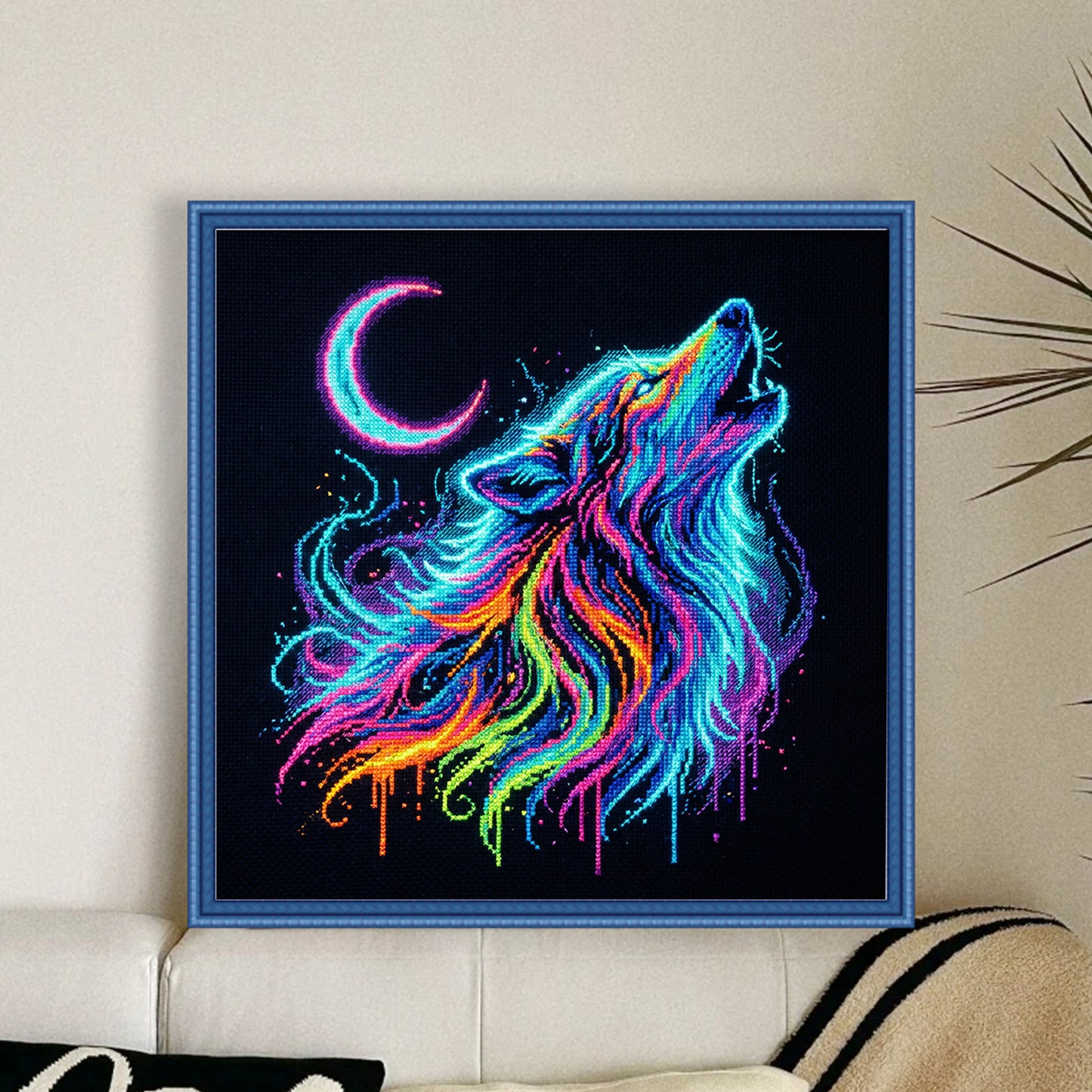 Colorful Splash Wolf - Full 14CT Counted Cross Stitch 30x30CM - Yishu