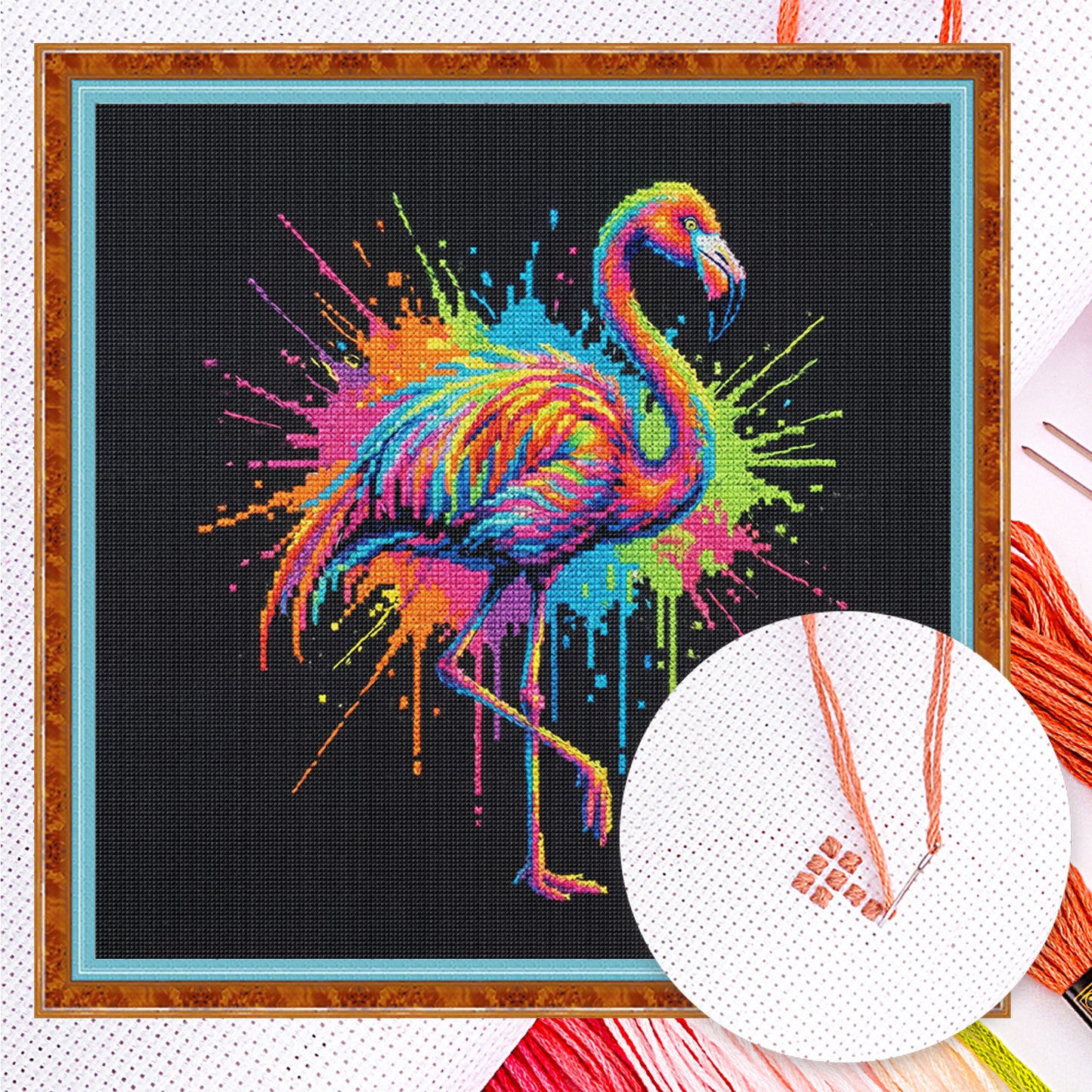 Colorful Splash Flamingo - Full 14CT Counted Cross Stitch 30x30CM - Yishu
