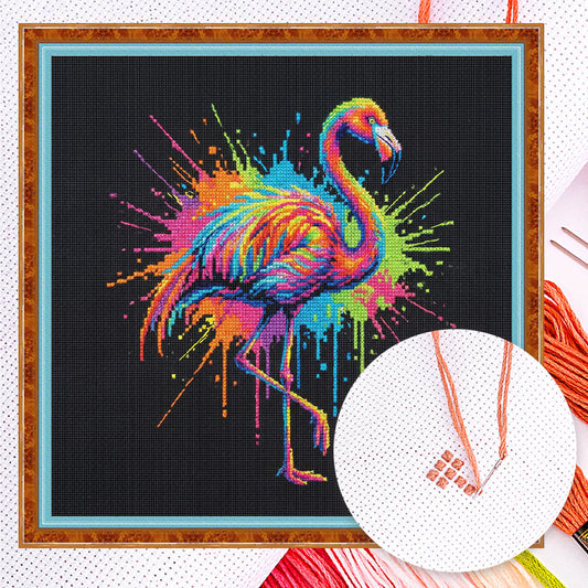 Colorful Splash Flamingo - Full 14CT Counted Cross Stitch 30x30CM - Yishu