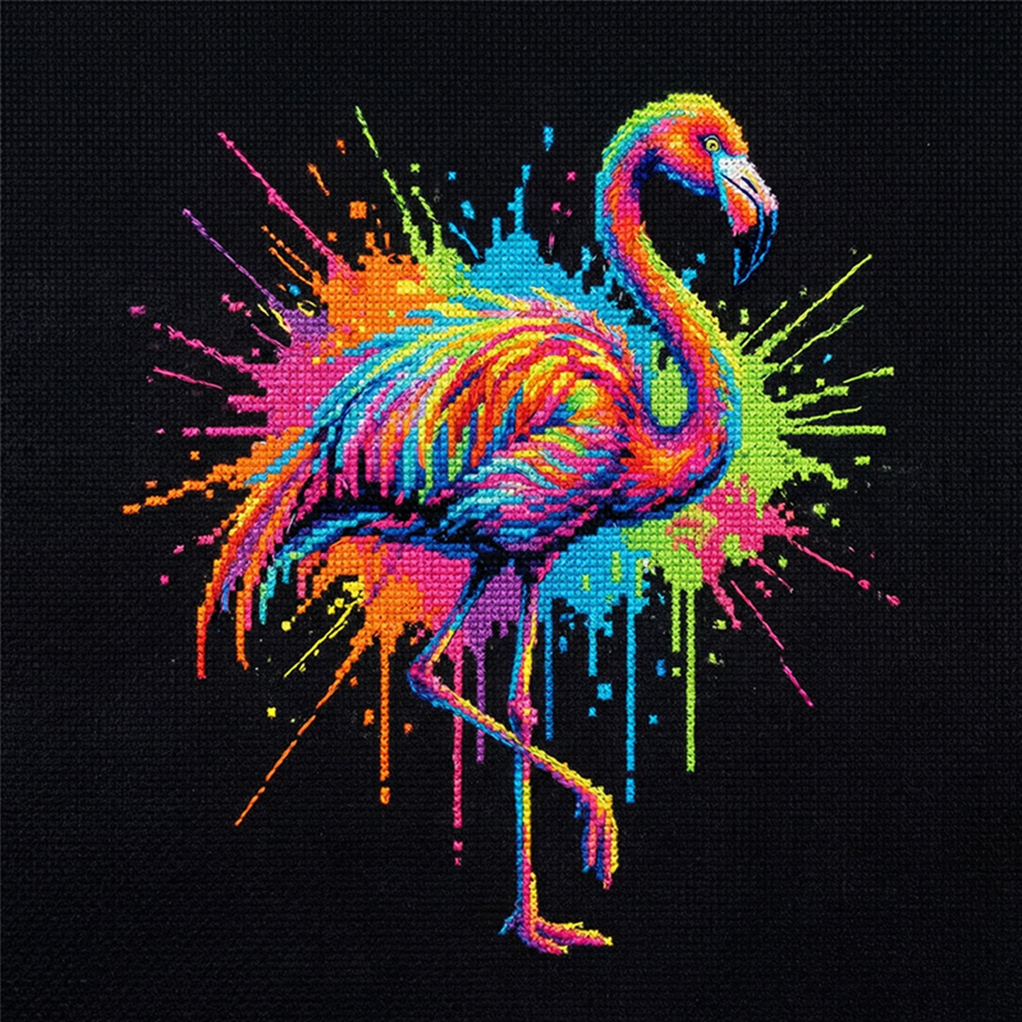 Colorful Splash Flamingo - Full 14CT Counted Cross Stitch 30x30CM - Yishu